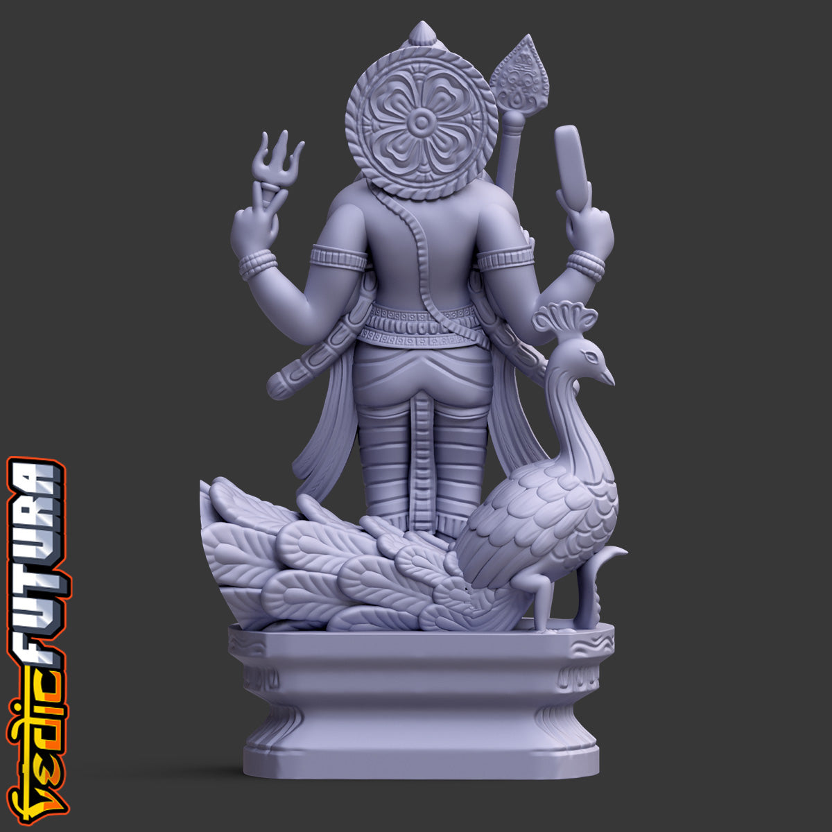 Murugan with Peacock and Vel:Wood Painted Style