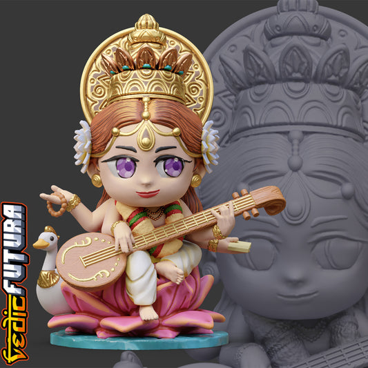 Chibi Saraswati with Veena & Swan
