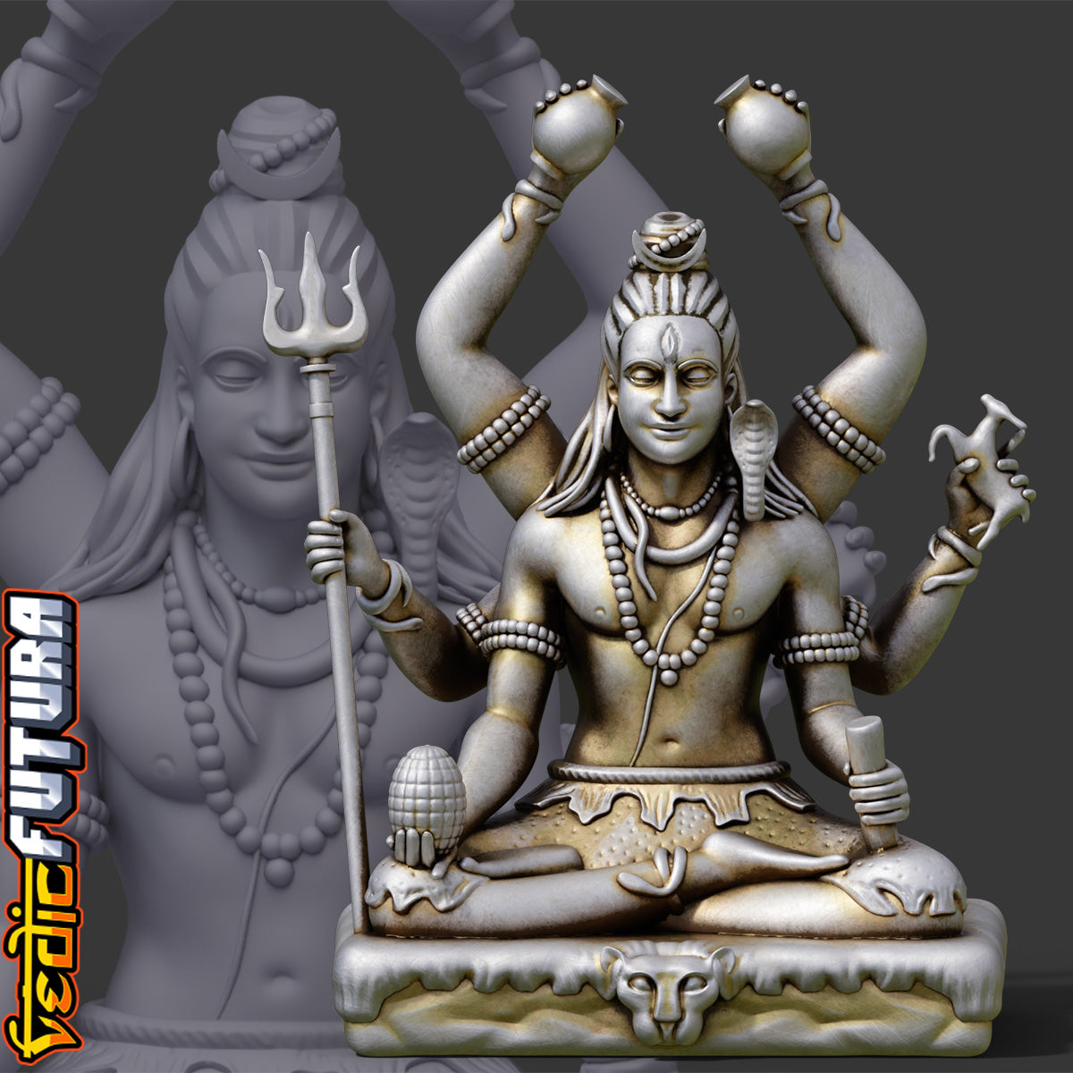 Shiva with Six Arms on Tiger-Skin