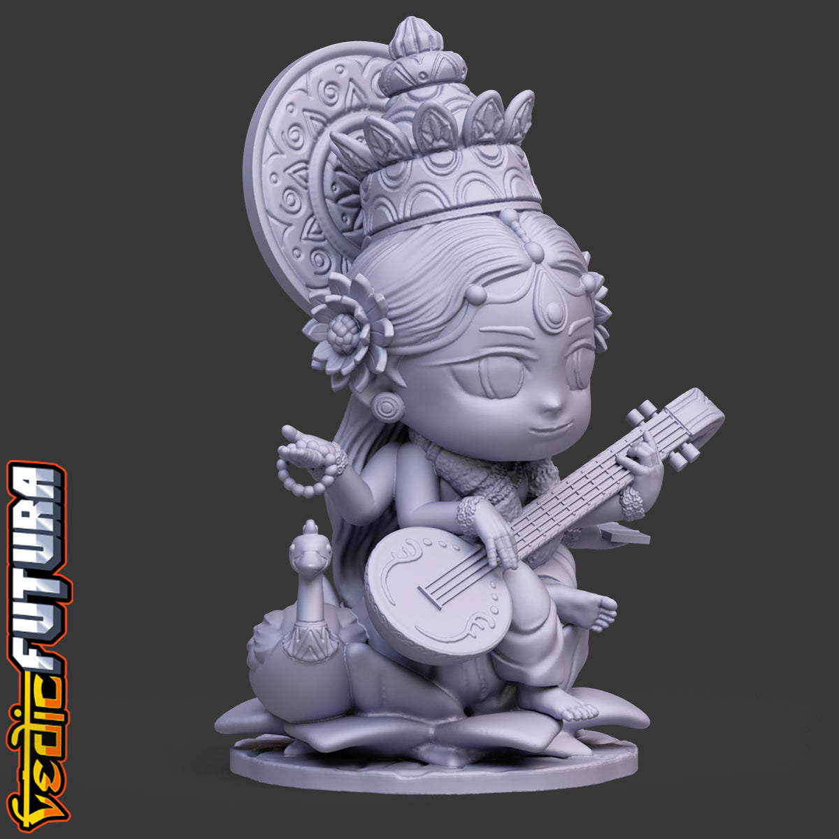 Chibi Saraswati with Veena & Swan