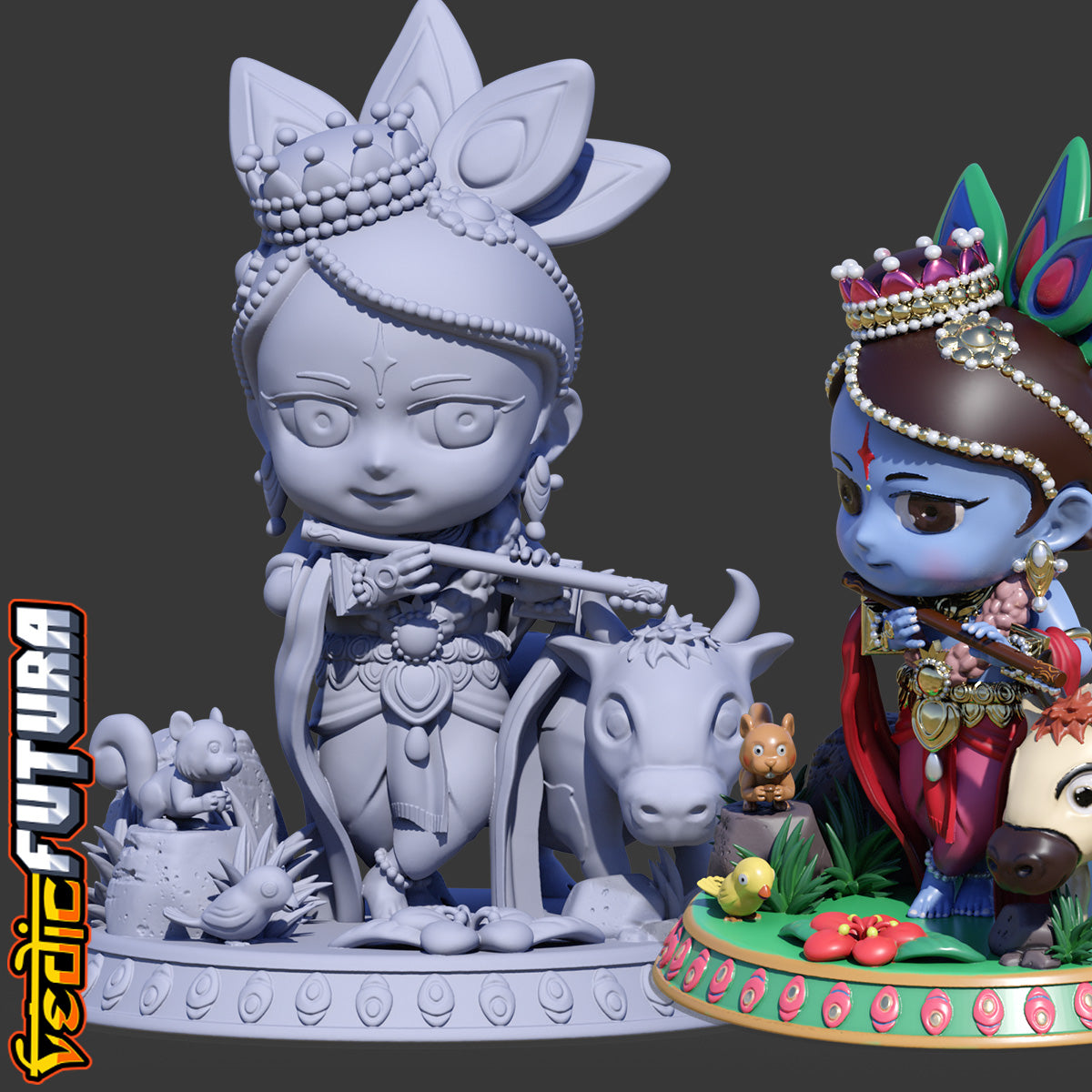 Chibi Gopala Krishna with Cow