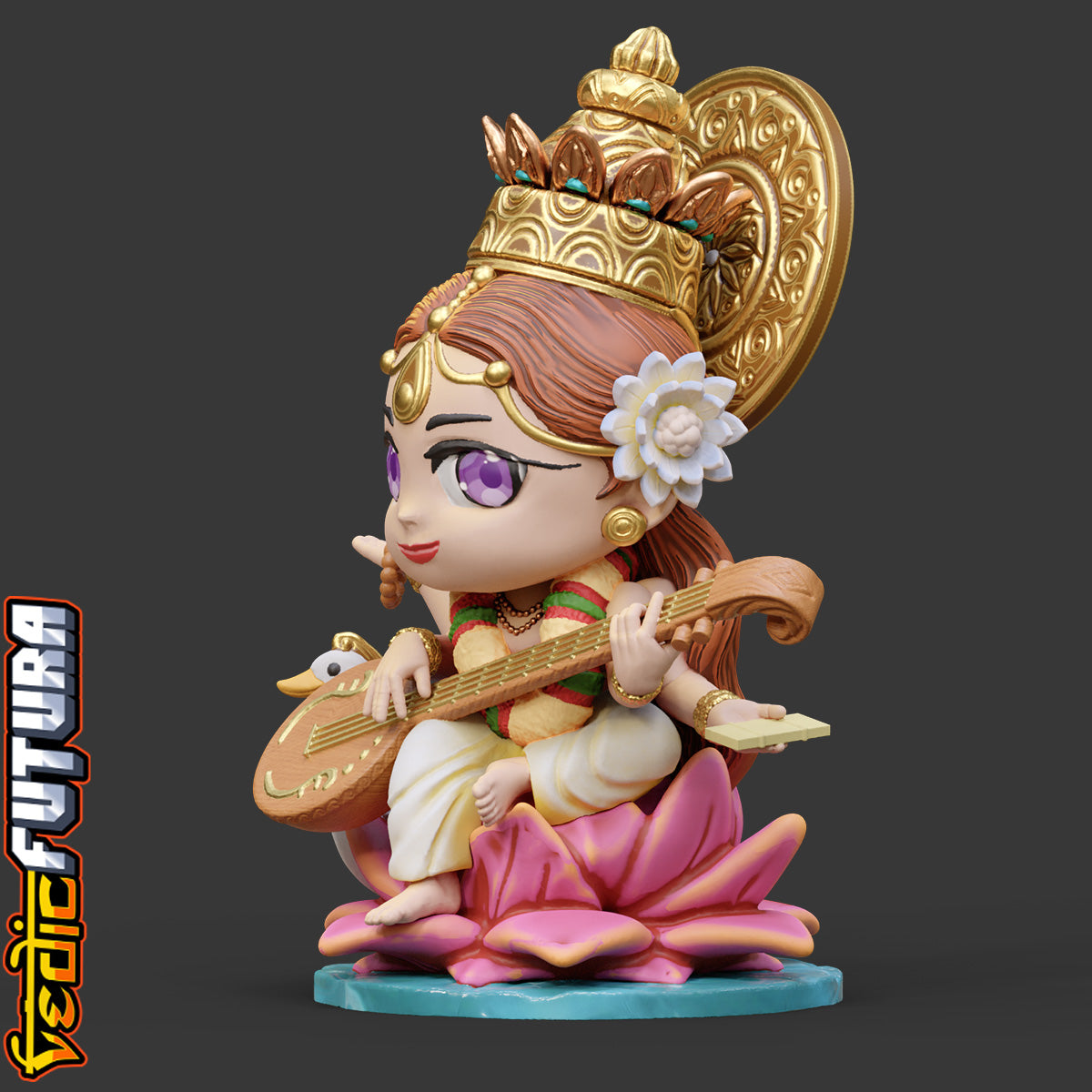 Chibi Saraswati with Veena & Swan