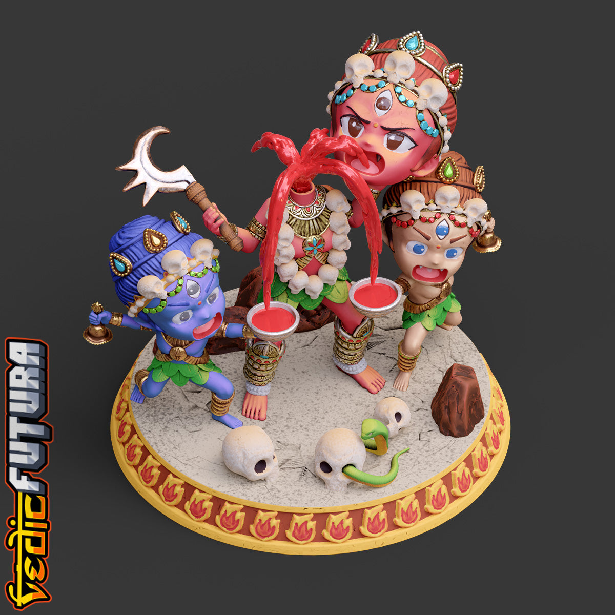 Chibi Chinnamasta with Dakini and Varnini