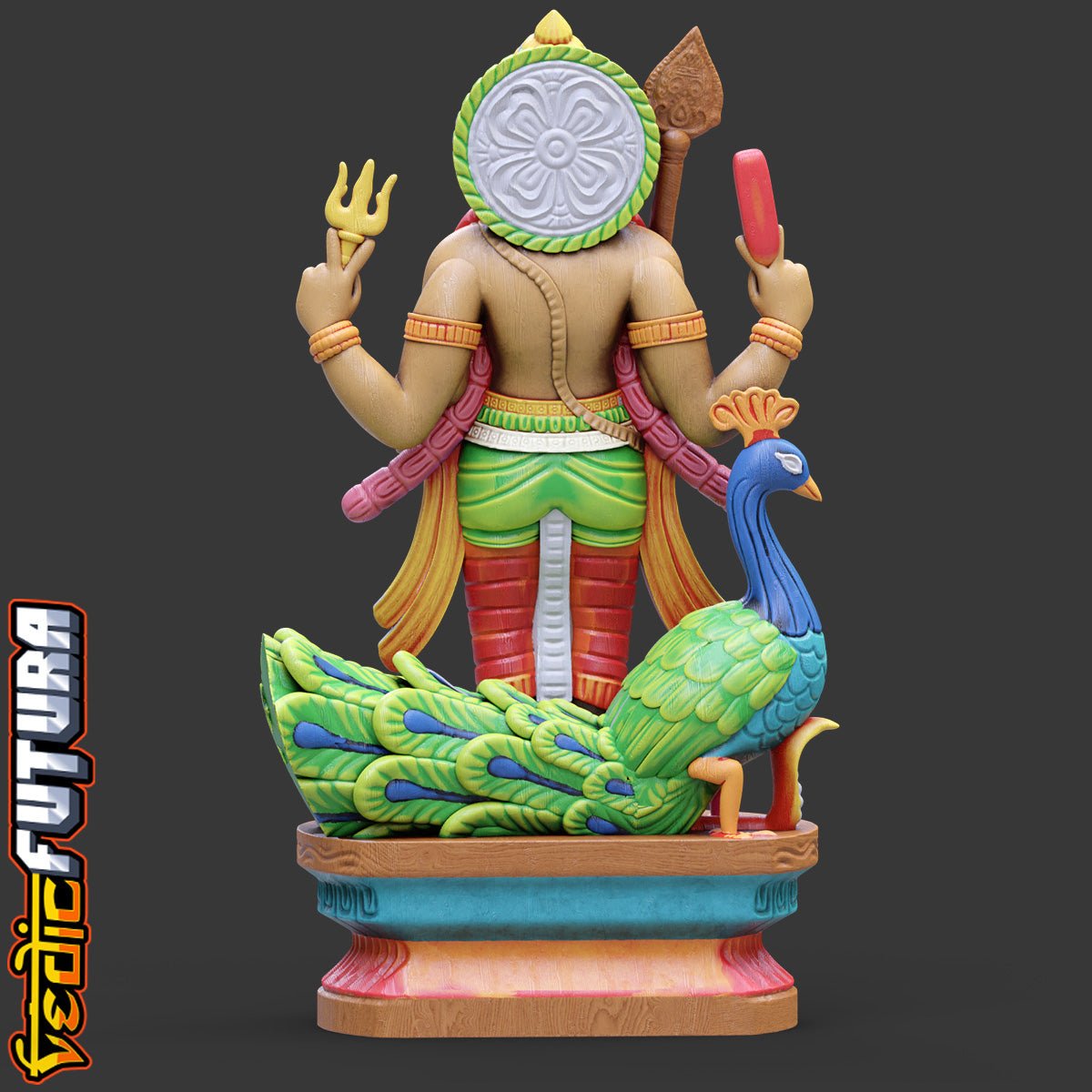 Murugan with Peacock and Vel:Wood Painted Style