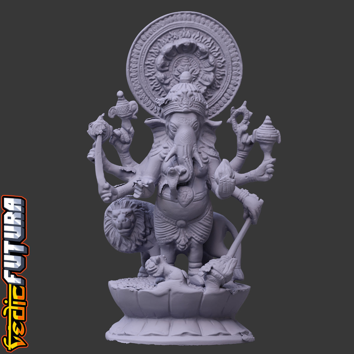 Durga-Ganapati with Lion: Ten-Armed Vanquisher