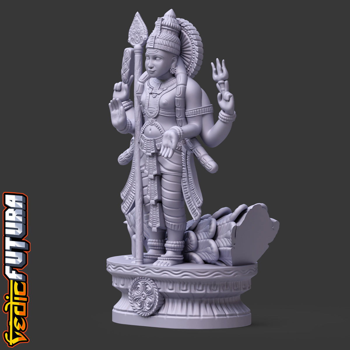 Murugan with Peacock and Vel:Wood Painted Style