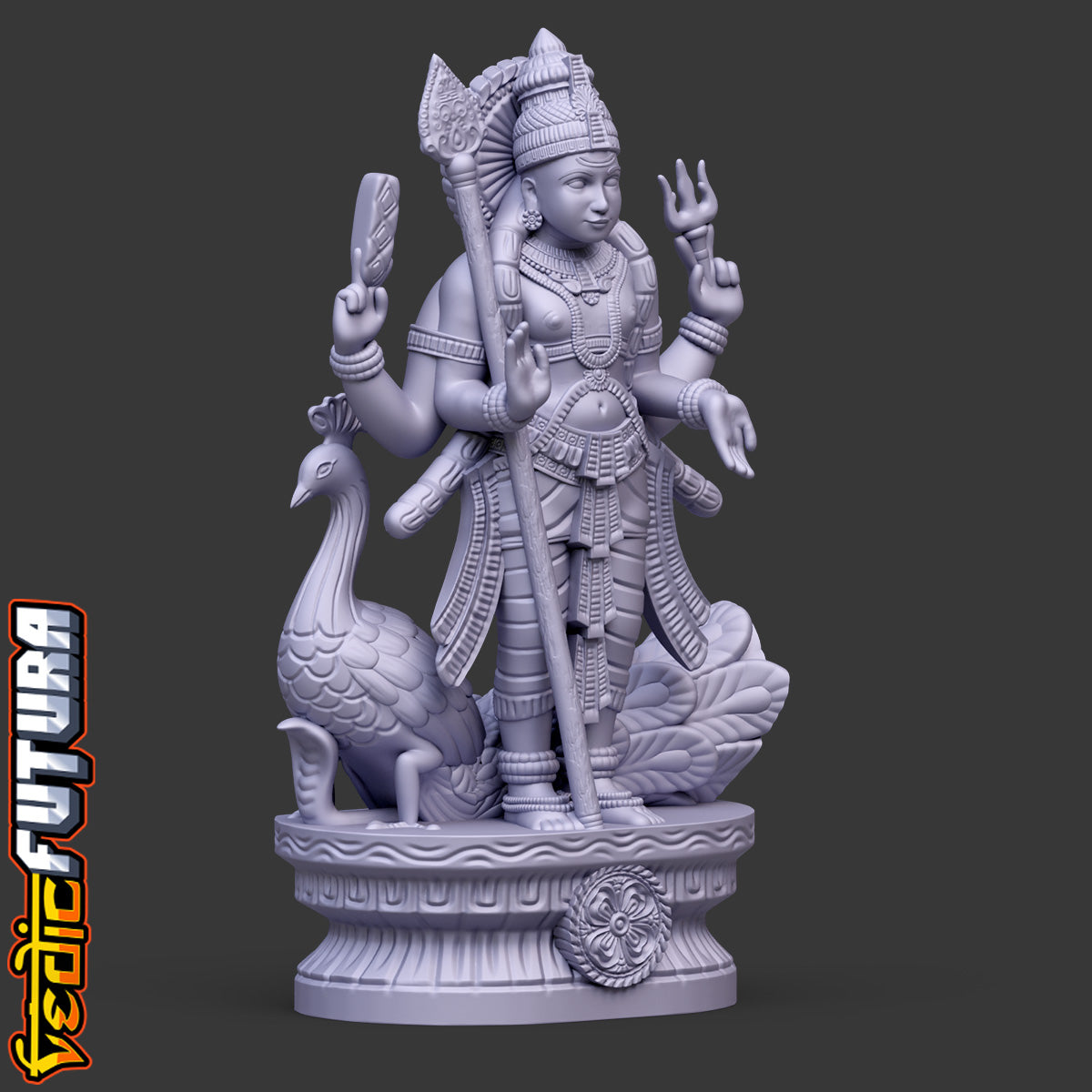 Murugan with Peacock and Vel:Wood Painted Style