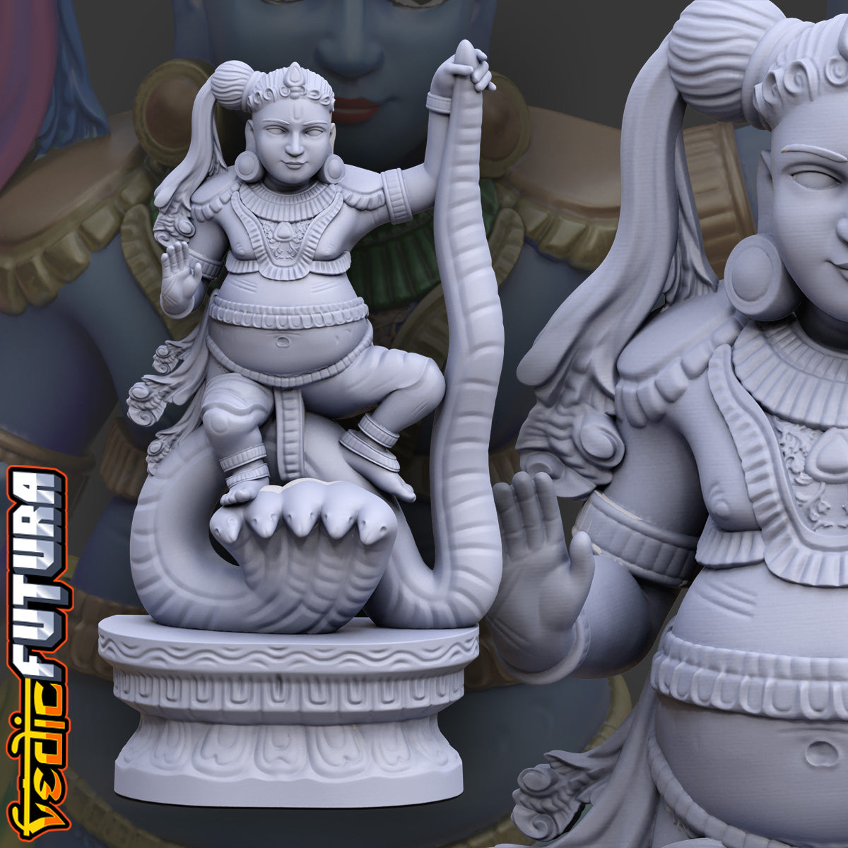 Krishna Dancing on Kaliya - Wood Carving