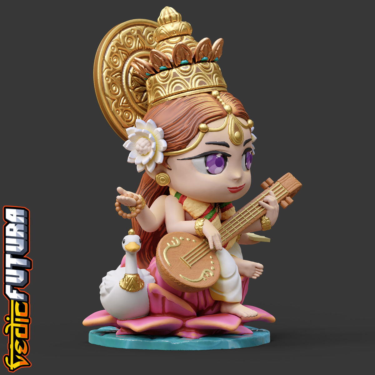 Chibi Saraswati with Veena & Swan