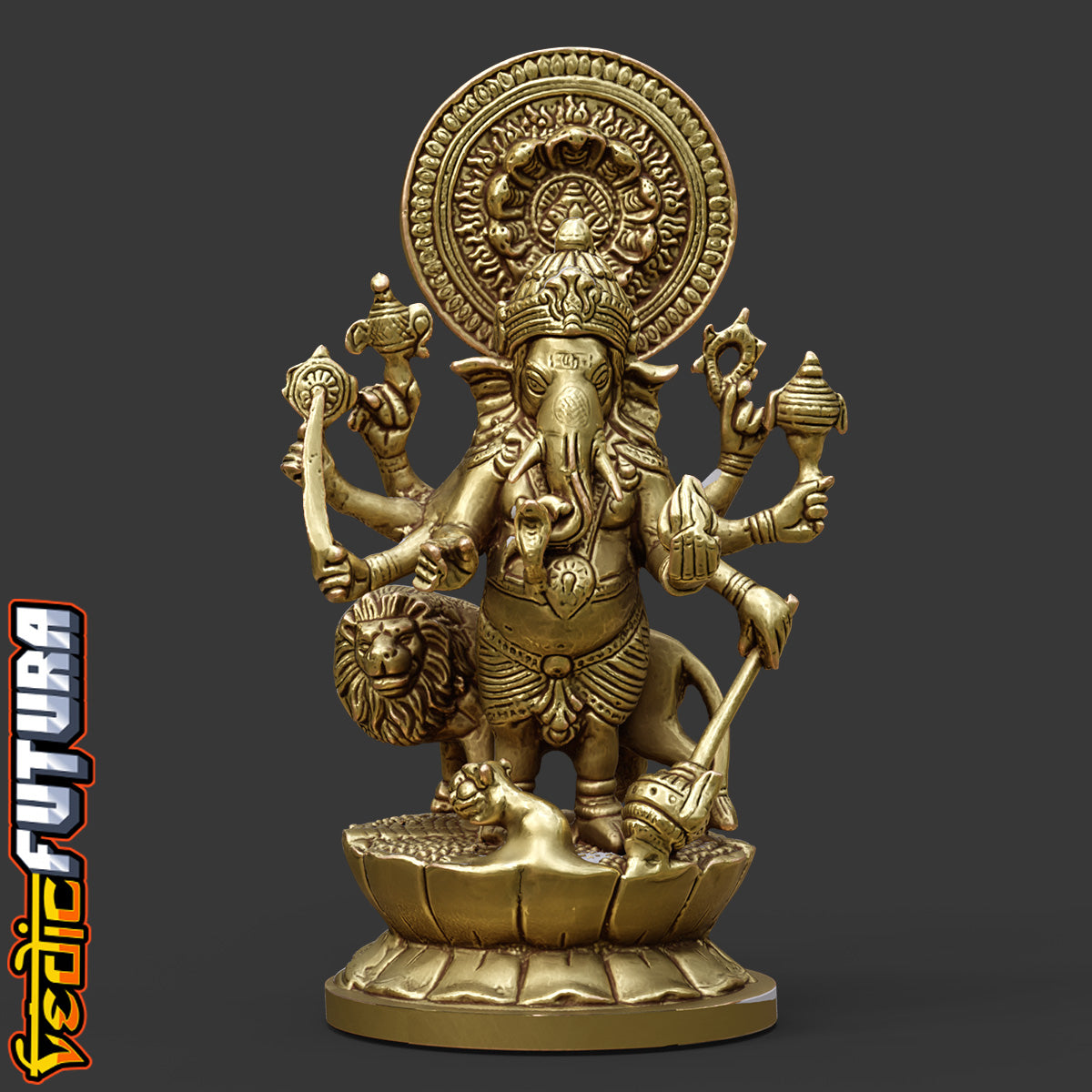 Durga-Ganapati with Lion: Ten-Armed Vanquisher