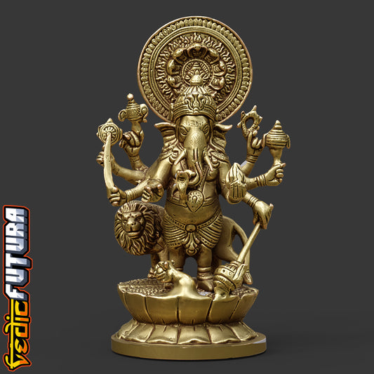 Durga-Ganapati with Lion: Ten-Armed Vanquisher