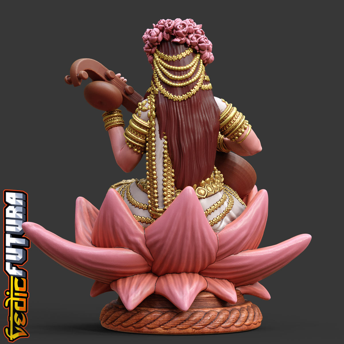 Lotus-Seated Saraswati with Veena